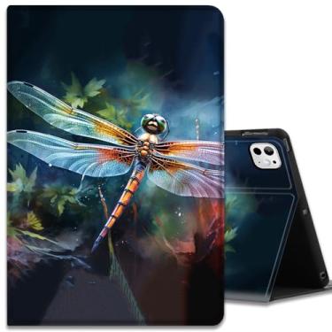 Imagem de Capa para iPad Pro 13 polegadas M4 (2024), capa fina com suporte inteligente multi-ângulo com função hibernar/despertar automática para iPad Pro 13 polegadas, arte libélula