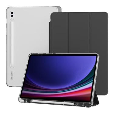 Imagem de KVTVOU Capa para Samsung Galaxy Tab S8/S7 (11 polegadas, 2022/2020) com suporte para S Pen, capa protetora com suporte triplo e capa traseira translúcida de policarbonato rígido, suporta carregamento