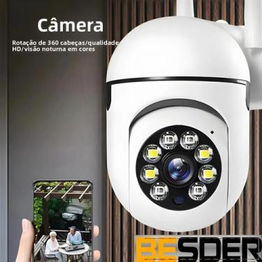 Imagem de Câmera WiFi Externa 2K 4MP Visão Noturna Full Color AI Rastreamento Hu