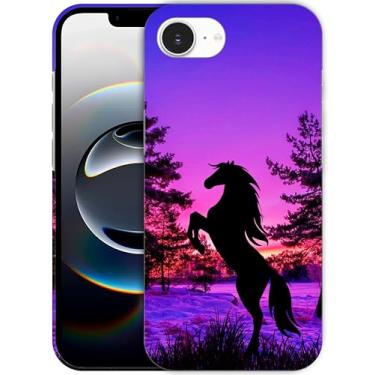 Imagem de SM CASES Capa para iPhone 16e - Capa de plástico rígido com design impresso em 3D de cavalo compatível com iPhone 16e branca