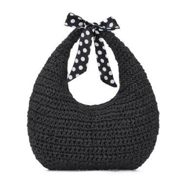 Imagem de Freie Liebe Bolsa feminina Hobo de palha de verão 2025 Raffia Beach Vacation Tote Bag, Preto