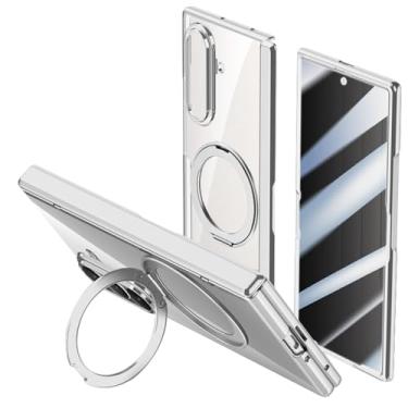 Imagem de LYJSMGZ Capa magnética para Samsung Galaxy Z Fold 7, capa de telefone traseira transparente ultrafina antiarranhões anel giratório tela anti-espião capa dobradiça, branca, dobra 7