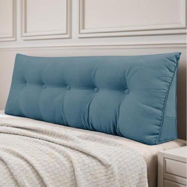 Imagem de DANGHOOGY Almofada de cabeceira para cama, almofada de cabeceira triangular grande para leitura e descanso, almofada de suporte de posicionamento do encosto com capa removível (Queen, azul claro)