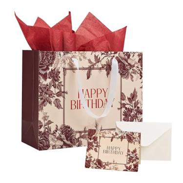 Imagem de RACETOP Bolsa grande de presente de feliz aniversário de 33 cm com alça, papel de seda e cartão para meninas, crianças, mulheres, aniversário