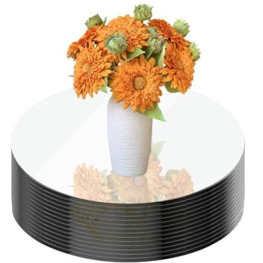 Imagem de Pacote com 14 peças centrais redondas espelhadas para decoração de mesas, bandejas redondas de acrílico de 15 cm, pratos para mesa central, velas, casamento, chá de bebê, Natal, Ano Novo, decoração de