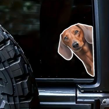 Imagem de Adesivo de cachorro 3D na janela de carro decalque engraçado cachorro fofo carro vinil gráficos engraçado animal decalque adesivo carro caminhão SUV (Dachshund)