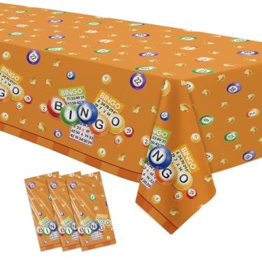 Imagem de HIPVVILD Toalha de mesa de festa de decoração de bingo, pacote com 3 capas de mesa descartáveis para artigos de festa de aniversário de bingo, 139,7 x 218,4 cm