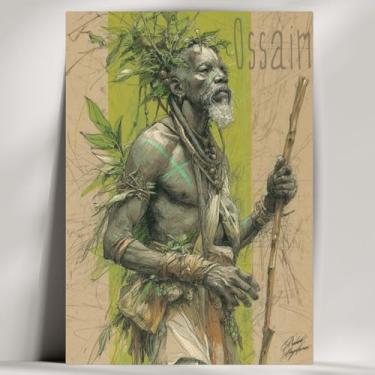 Imagem de Quadro Decorativo Orixá - Oxum, Oxóssi, Ogum, etc - Umbanda/Candomblé - Escolha 30 Obras! (Rústico, Ossaim, 28x20cm)