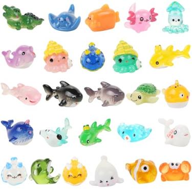 Imagem de UHOMENY Conjunto de 26 mini animais marinhos de resina, bonecos oceânicos em miniatura, ornamentos de animais marinhos com caixa para aquário, peixes, casas de bonecas, jardins, decoração de paisagem