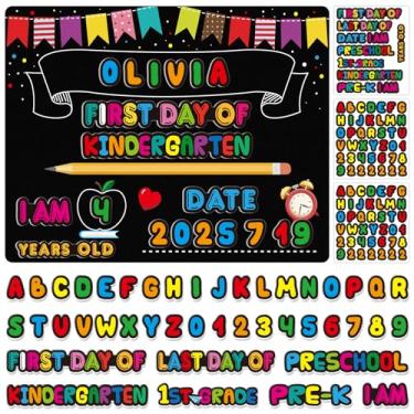 Imagem de PETCEE Placa de primeiro e último dia de escola - quadro negro personalizado dupla face primeiro dia da pré-escola pré-escolar 28 x 35,5 cm reutilizável 1º dia de volta às aulas adereço de foto