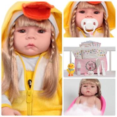 Imagem de Bebê Reborn Recém Nascida Loira Conjunto Patinho Acessórios - Cegonha 