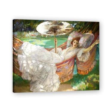 Imagem de The Red Hammock John Lavery Classic Realist Portrait & War Scene Canvas Art – Decoração de parede de arte irlandesa para casa emoldurada 30 x 36 cm
