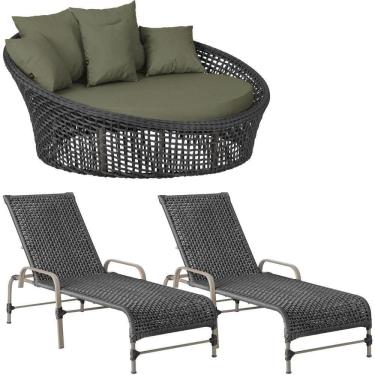 Imagem de Kit Chaise Hungria E Espreguiçadeiras Catar Trama autêntico Preto