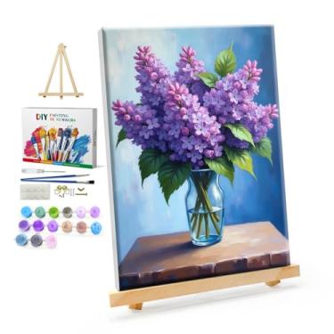 Imagem de YOYA Kit de pintura emoldurada por números para adultos – kit de pintura de flores por números em tela com cavalete, pintura de flores DIY por número tela emoldurada para decoração de parede de casa