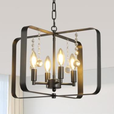 Imagem de Lanpesting DFKDZ-1P Lustre pendente geométrico moderno, moldura de metal preto, design quadrado