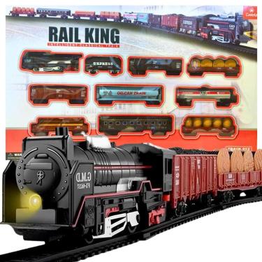 Imagem de Trem Brinquedo Locomotiva 9 Vagões Trenzinho Luz Som Castela