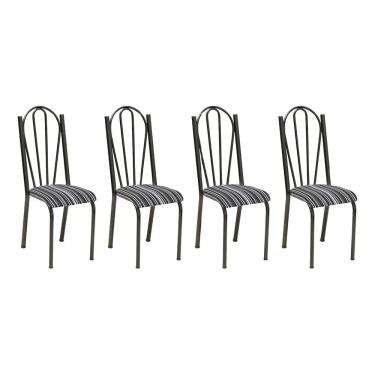 Imagem de Kit 4 Cadeiras de Cozinha Alasca Estampado Preto Listrado Pés de Ferro Cromo Preto - Pallazio