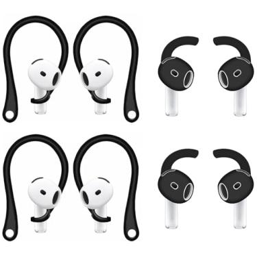 Imagem de ALXCD Ganchos de ouvido compatíveis com AirPods 4 4ª geração, 2 pares de ganchos de borracha macia antiderrapantes, 2 pares de ganchos de silicone para pontas de ouvido, compatíveis com AirPods 4, 2 +