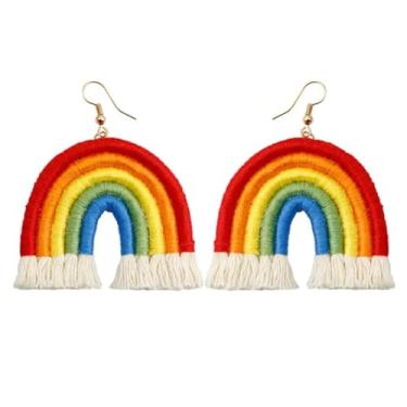 Imagem de YasiIm Brincos boêmios de borlas em camadas, arco-íris, 3 camadas, com franja, brincos pendentes para mulheres, joias modernas, presente de festa de aniversário dos namorados, Large, Metal, Sem pedra