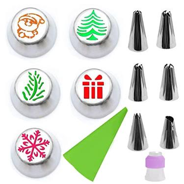 Imagem de Pontas de confeiteiro de Natal bocal para glacê de flores ferramentas de decoração de bolo reutilizáveis kit de acopladores de sacos de tubulação de silicone