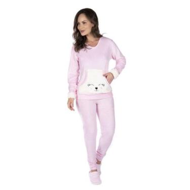 Imagem de Pijama Feminino Longo Adulto Plush Quente Inverno Victory, Rosa, GG