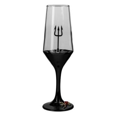 Imagem de Taça Pomba Gira Tridente Rosa Negra Champagne Vidro 186Ml - Lua Místic