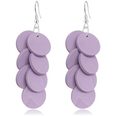 Imagem de WIKMAB Brincos de madeira boêmia, geometria, redonda, leves, pendentes, pendentes de madeira natural, círculo, franja, gancho, brincos, small item, Madeira, Sem pedra preciosa