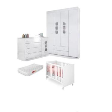 Imagem de Berço Americano Mini Cama c/ Colchão + Roupeiro e Cômoda Ana Lívia 100