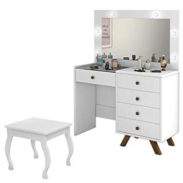 Imagem de Penteadeira Condessa com Espelho Camarim + Banqueta sem Almofada Branc