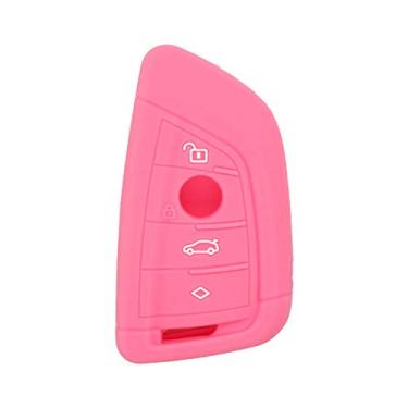 Imagem de SEGADEN Capa protetora de silicone com suporte de capa compatível com BMW X1 X3 X4 X5 X6 4 botões Smart Remote Key Fob CV4907 Rosa