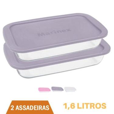 Imagem de Assadeira Retangular Vidro C/ Tampa 1,6L Assados Marinex 2un - NADIR F