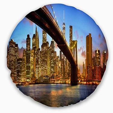 Imagem de Panorama de Manhattan Designart com paisagem urbana de arranha-céus, sala de estar, sofá, almofada de alta qualidade + capa de almofada impressa em ambos os lados 50 cm