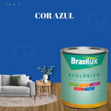 Imagem de Esmalte Sintético Brasilux Base Água Ecologico Cor Azul 800ML Brilhant