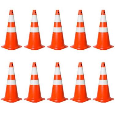 Imagem de Kit com 10 Cones de Sinalização Trânsito em PVC 75 cm Laranja e Branco