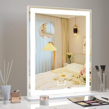 Imagem de BEAUTME Espelho de maquiagem 40,6 x 49,5 cm, espelho de maquiagem com luzes, espelho de Hollywood, espelho de LED para quarto, moldura de alumínio, suporte de mesa/parede, horizontal/vertical, branco