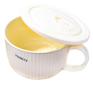 Imagem de BOSILI Tigela de cerâmica para ramen com alça e tampa, capacidade de 785 g, segura para micro-ondas