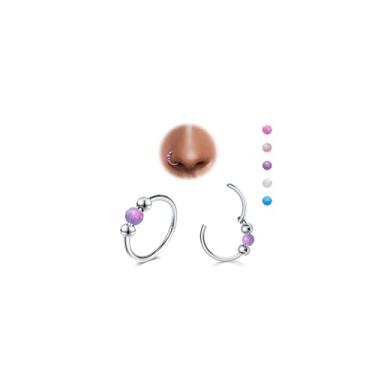 Imagem de DGhera 2 peças de anéis de nariz opala 18G para mulheres, piercing de nariz de titânio G23 para hélice, tragus, concha, torre, piercing de orelha piercing de nariz, 18Gauge(1.0mm), Titânio, Criado com