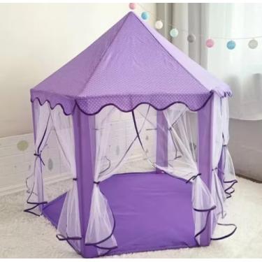 Imagem de Tenda de Dossel Infantil Roxa com Cortinas, Decoração de Quarto, Design de Bolinhas, com Mosquiteiro