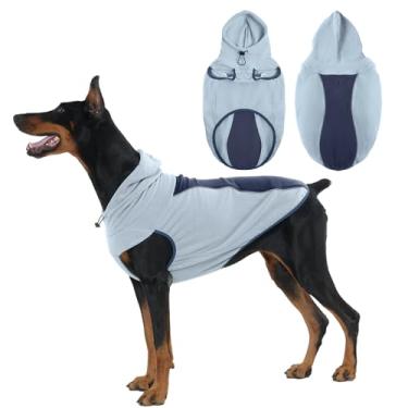 Imagem de OUOBOB Suéter de lã para cães - Jaqueta de lã elástica quente para cães, colete com capuz, orifício para trela, sem mangas e reflexivo - Moletom com capuz macio para cães médios e grandes, caminhadas