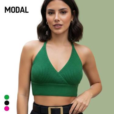 Imagem de Top Tricot Modal Canelado Alça Fina - Vitrine Collection, Verde bandei