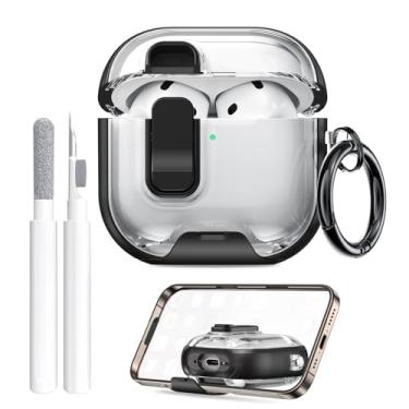 Imagem de Maxjoy Capa transparente para AirPods 4 com trava e kit de limpeza, capa transparente de TPU macio com suporte e design à prova de poeira para Apple AirPods 4ª geração 2024 [fecho pop-up automático