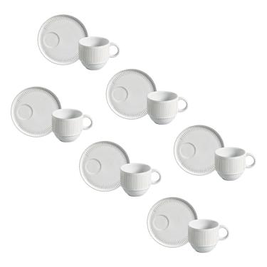 Imagem de Conjunto de Xícaras de Chá com Pires Porto Brasil Linhas New White 230ml - 6 Peças 