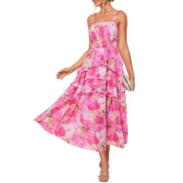 Imagem de Vestido longo GRACE KARIN Wedding Guest 2025 Tiered Beach Red