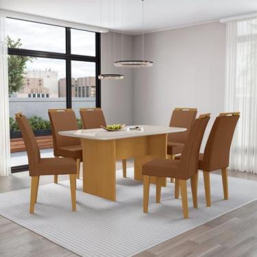 Imagem de Mesa Cairo 160x90cm Tampo Mdf e Vidro com 6 Cadeiras Evora - Art Panta