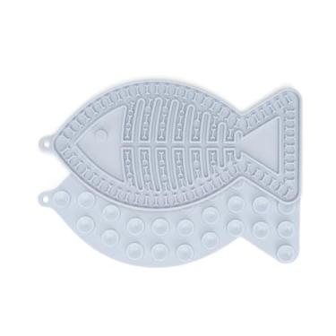 Imagem de Tapete de alimentação lenta para gatos em forma de peixe, alternativa divertida para uma tigela ou prato de alimentação lenta, perfeito para comida, guloseimas e redução da ansiedade (cinza)