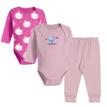 Imagem de Kit 3 Peças Bebê Body Bordado Mijão e Body Reativo Algodão - Koala Bab