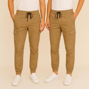 Imagem de Kit 2 Calça Jogger Cargo Masculina com Elástico Sarja e Bolso Lateral 