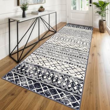 Imagem de KUTA Tapetes de cozinha marroquinos 7 x 20 cm, antiderrapante, vintage, preto, azul marinho, boho, corredor, ultramacio, geométrico, para quarto, lavanderia, sala de estar