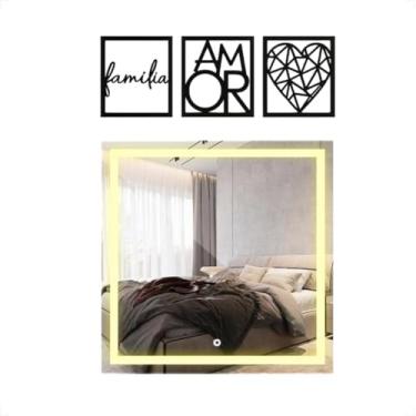 Imagem de Espelhos Quadrado Jateado Com Led Touch 40x40 + Kit de Quadro MDF (Neutro)