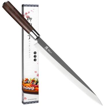 Imagem de Gourmetop Faca de sushi japonesa para sashimi de 25 cm – VG10 Faca Yanagiba de aço com Urasuki e bisel escovado, cabo em forma de D de madeira wenge – Profissional para corte de salmão japonês e sushi
